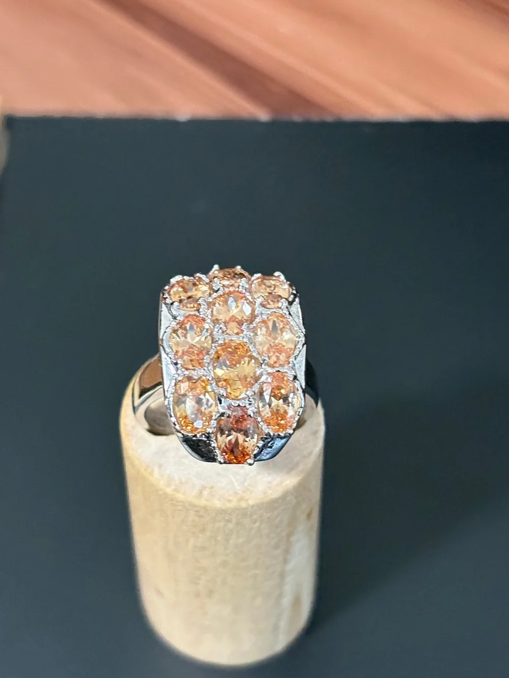 Orange Cubic Zirconia Cluster Ring in Silver
